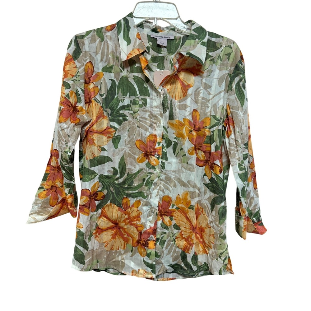Allison‎ Daley Women's Size S Floral Print Button Down Shirt Cotton